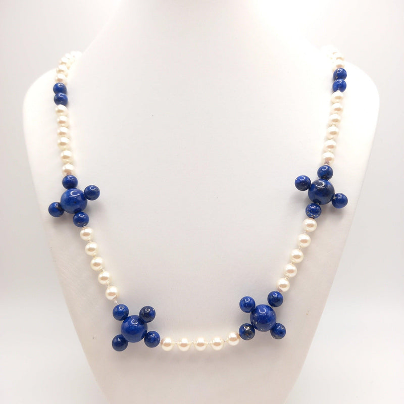 Glass beads pearl coated with Lapis Lazuli necklace - Cape Diamond Exchange