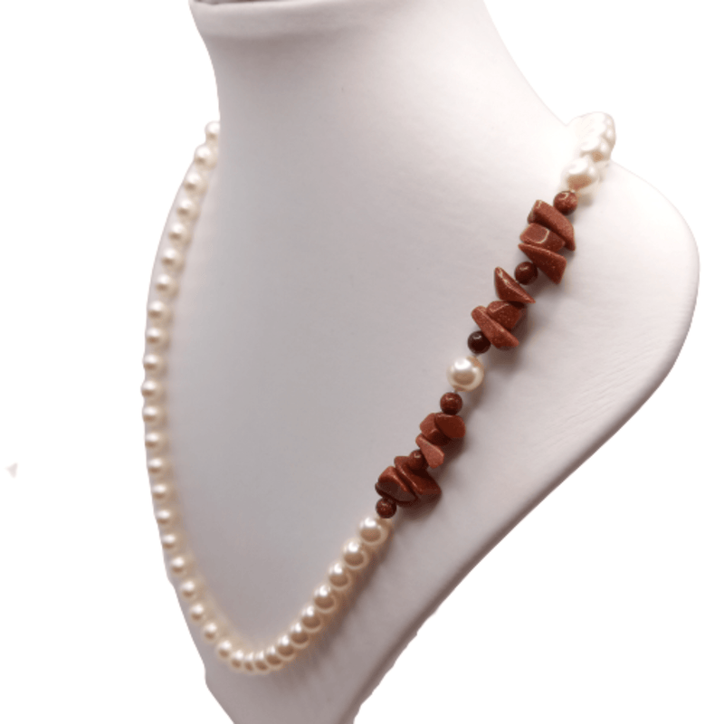 Sandstone and glass pearl beads necklace. Cape Diamond Exchange