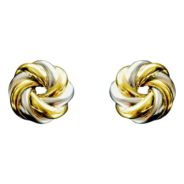 18 kt Yellow and White Gold Round Wavy Earrings - Cape Diamond Exchange