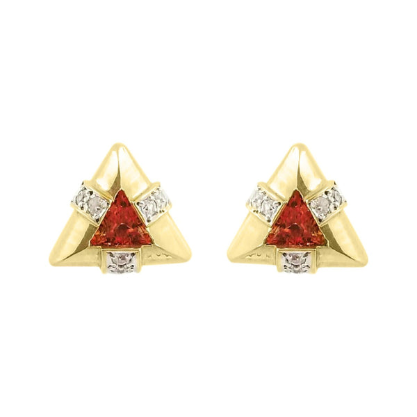 9 kt Yellow Gold Triangle earrings with Citrine and White Cubic Zircon - Cape Diamond Exchange