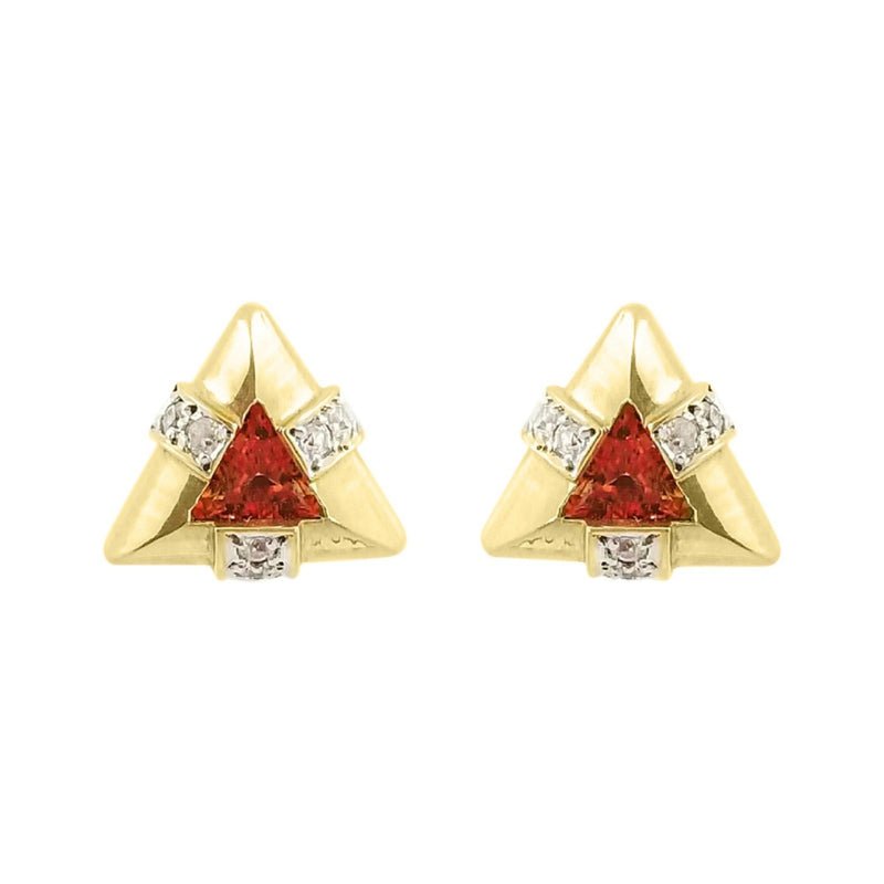 9 kt Yellow Gold Triangle earrings with Citrine and White Cubic Zircon - Cape Diamond Exchange