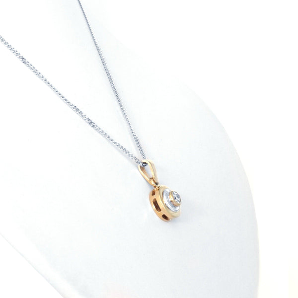 White and Yellow Gold Combination Round Pendant Sideview - cape diamond exchange