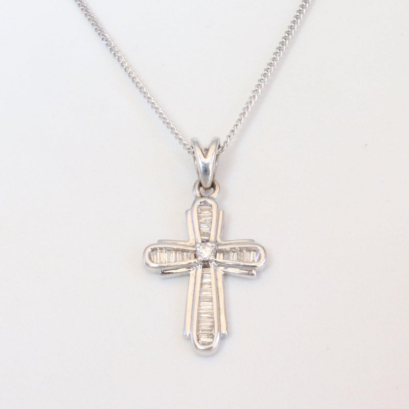 White Gold and Baguette Cross - cape diamond exchange