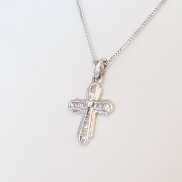 White Gold Baguette Cross left view - cape diamond exchange